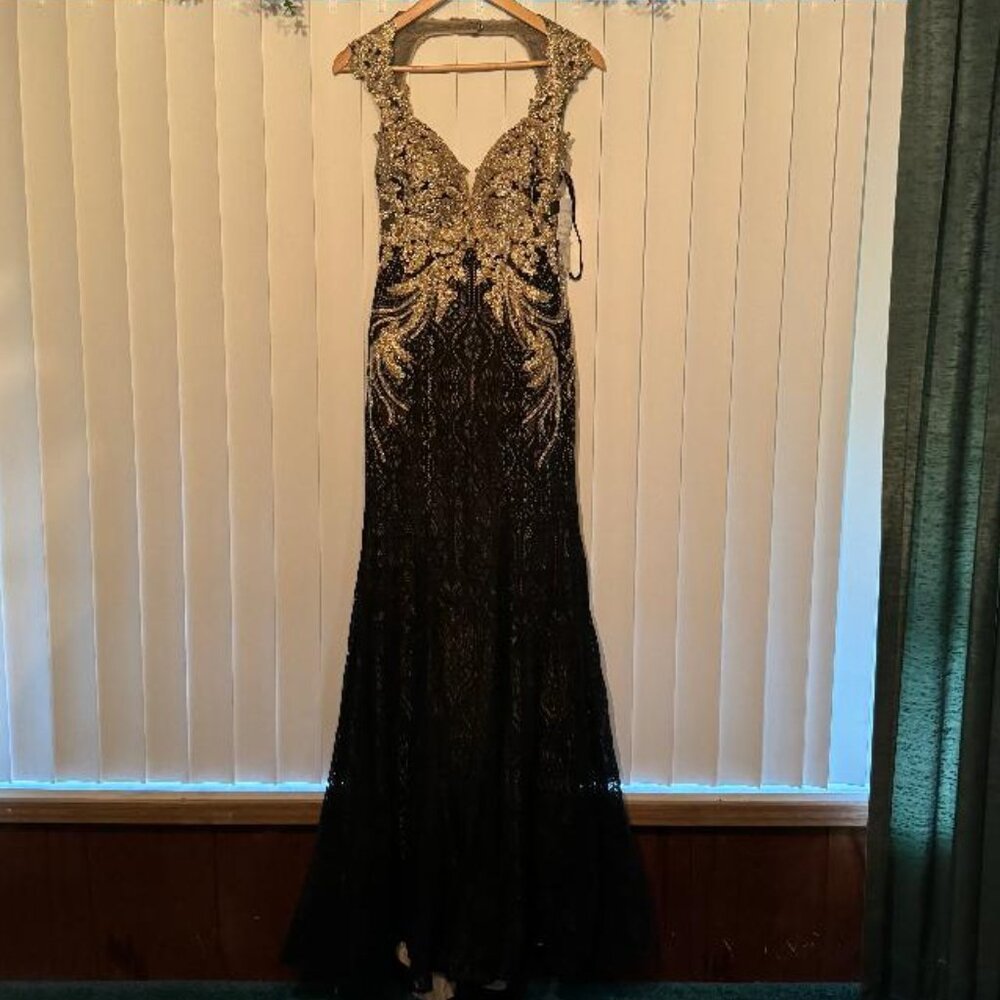 Black/Gold Evening Gown/Prom Dress (Size 6)